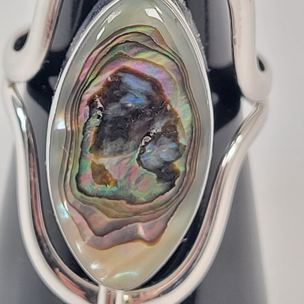 Vintage Mexico 925 Ring Sterling Silver Spinner Abalone &‎ Floral Resin Sz 11.25 - Picture 5 of 12